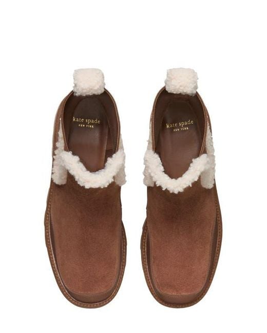Kate Spade Brown London Faux Shearling Trim Chelsea Boot