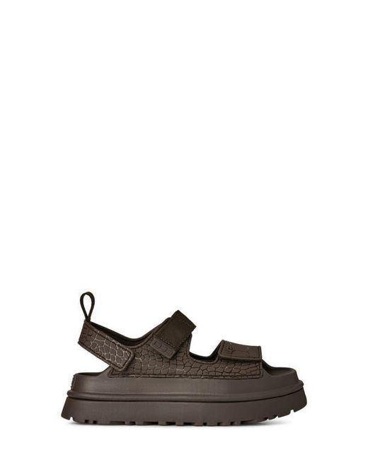 Ugg Brown Goldenglow Embossed Platform Sandal