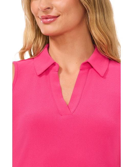 Cece Red Sleeveless Crepe Knit Polo