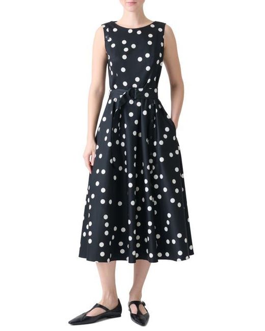 Akris Punto Black Polka Dot Sleeveless Belted Midi Dress