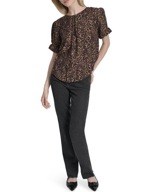 DKNY Black Abstract Zebra Print Voile Top
