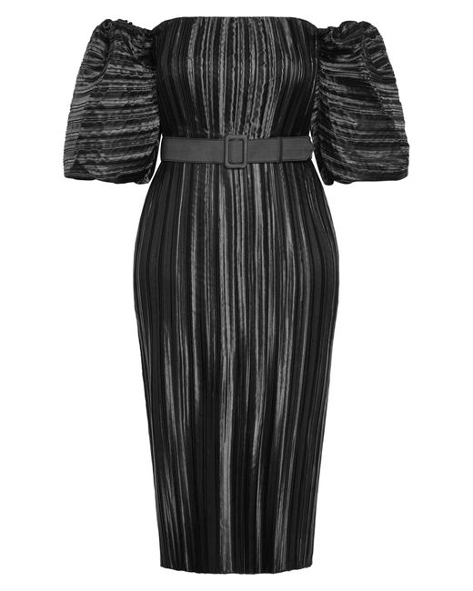 City Chic Black Krista Pleated Puff Sleeve Midi Dress