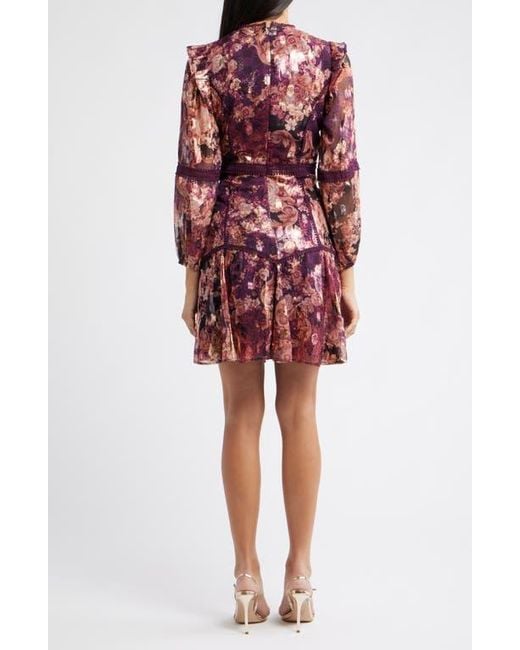 Eliza J Lace Trim Long Sleeve Trapeze Dress in Red | Lyst