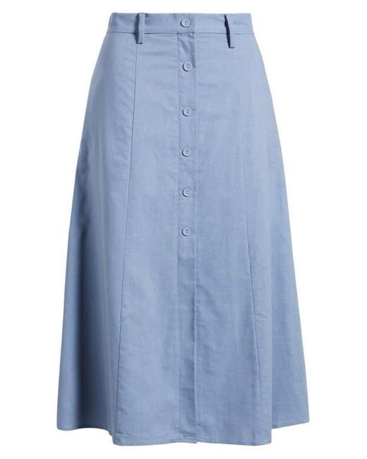 Wayf Blue Cynthia Button-Through Midi Skirt
