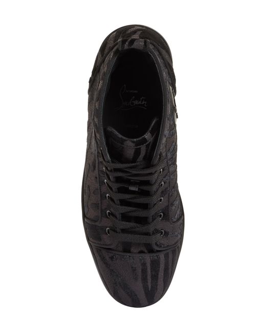 Christian Louboutin Black Louis Orlato Velvet Jacquard High Top Sneaker for men
