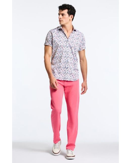 Robert Graham White Board Bash Short Sleeve Stretch Cotton Button-Up Shirt for men