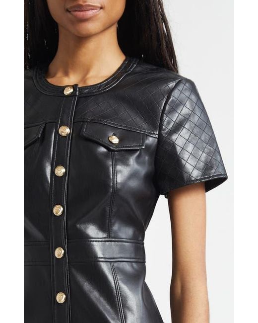 quilted faux leather dress Cinq À Sept Layla Quilted Faux Leather Minidress in Black