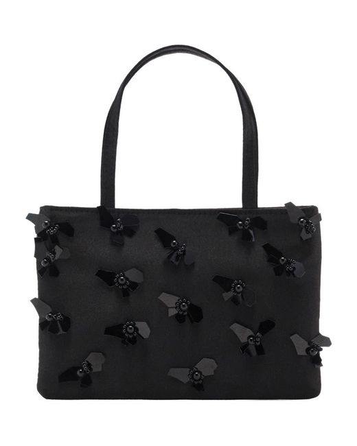 Mango Black Flower Appliqué Top Handle Bag