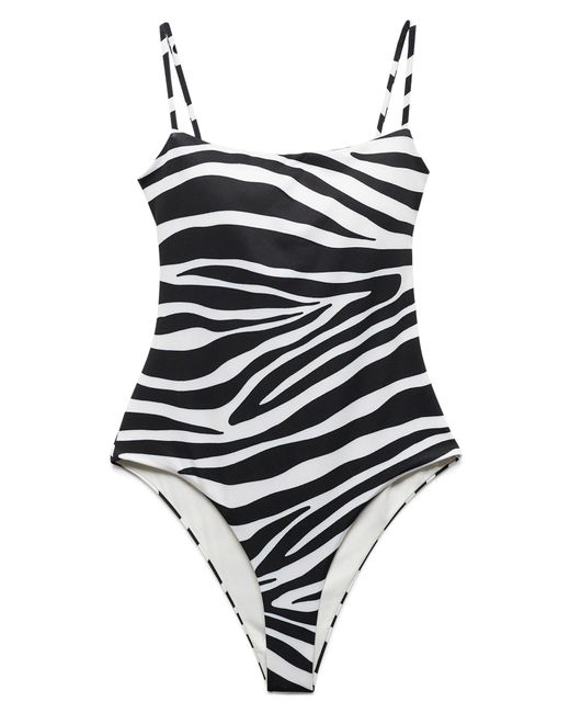 Mango Black Animal Print Lace-up One-piece Swimsuit
