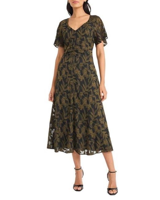 Maggy London Green Ruched Flutter Sleeve Dress