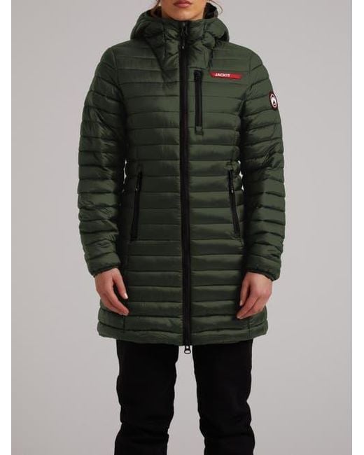 Jacket Green Satell1Te Longline Hooded Jacket