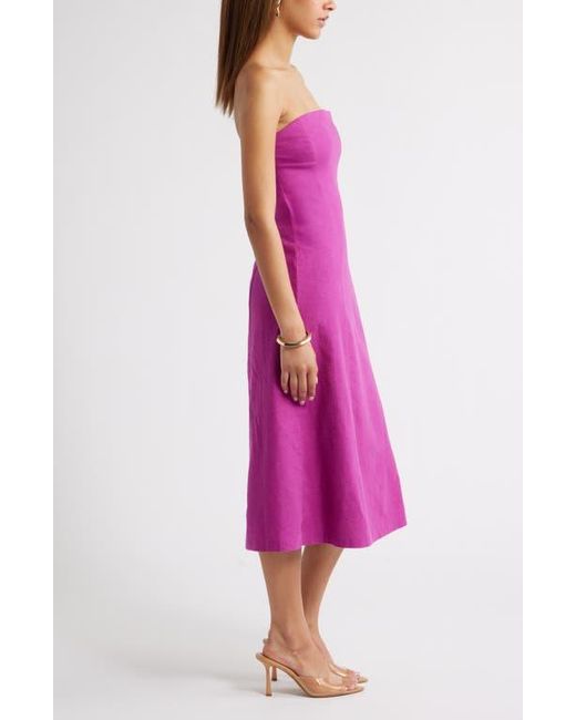 Open Edit Pink Strapless Linen Blend Midi Dress