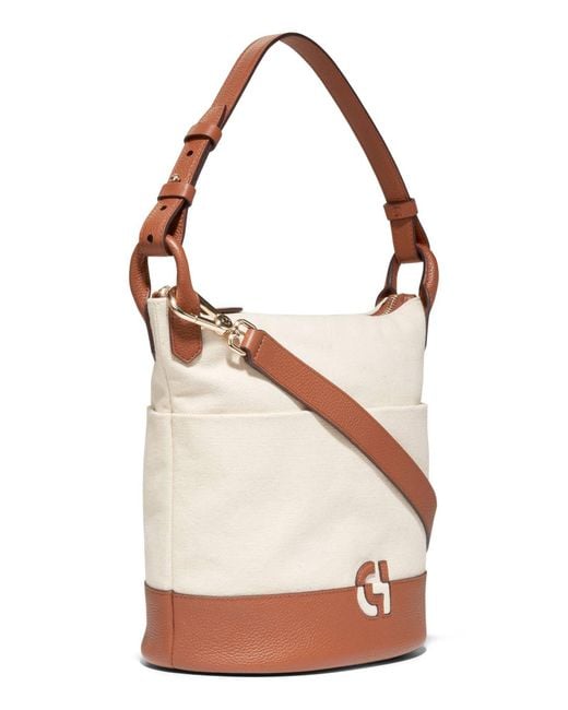 Cole Haan White Essential Soft Canvas & Leather Bucket Bag