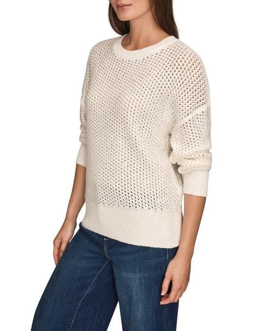 Donna Karan Natural Open Stitch Cotton Blend Sweater