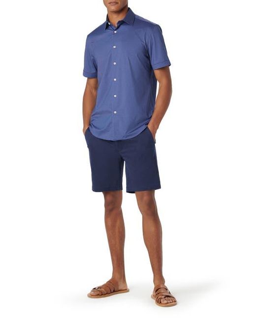 Bugatchi Blue Miles Ooohcotton Stripe Short Sleeve Button-Up Shirt for men
