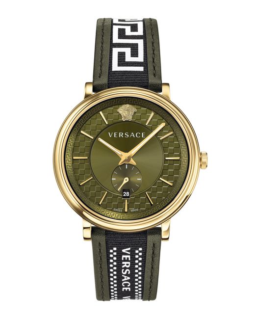 Versace Multicolor V Circle Greca Leather Strap Watch
