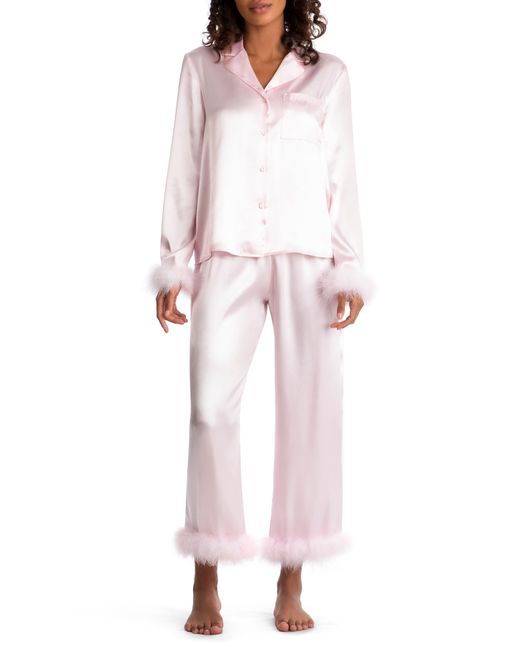 In Bloom by Jonquil Multicolor Feather Trim Satin Pajamas