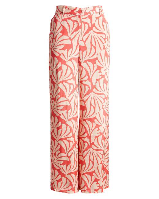 Masai Red Perinua Floral Print Wide Leg Trousers