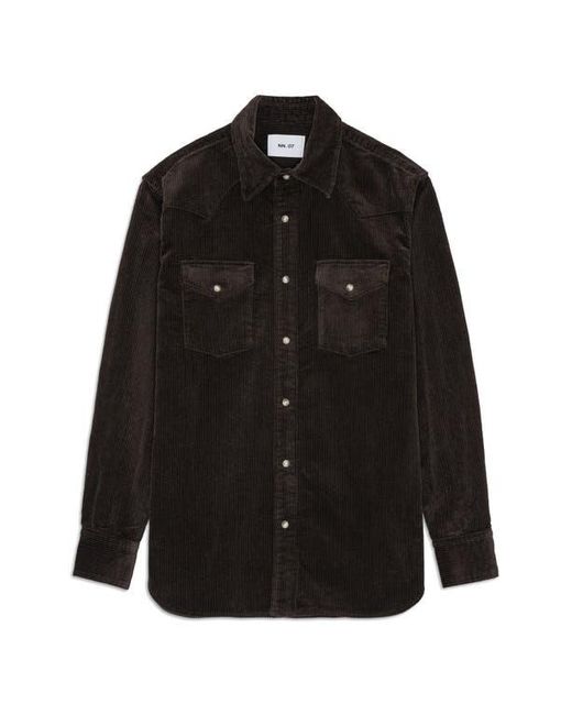 NN07 Black Ricky 50004 Organic Cotton Corduroy Snap-Up Western Overshirt for men