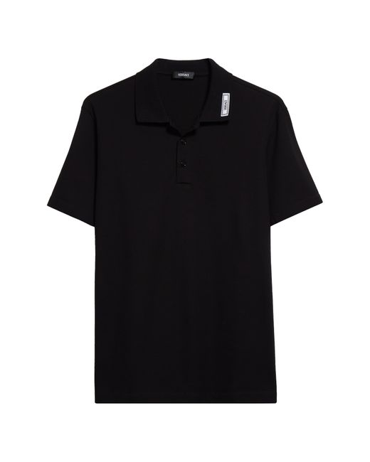Versace Black Solid Cotton Piqué Polo for men