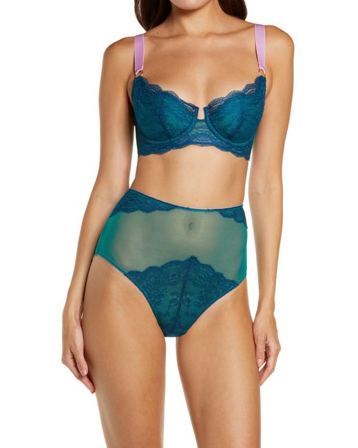 Blue Rae lace-trim high-rise recycled-tulle briefs, Dora Larsen
