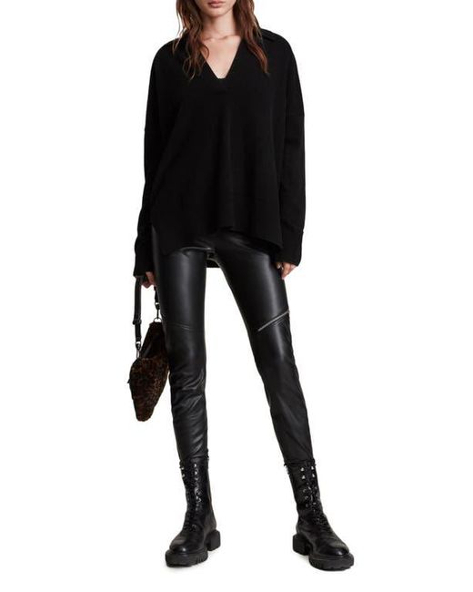 AllSaints Black Collared Oversize Cashmere Blend Sweater