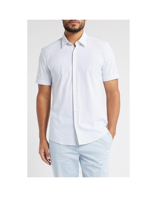 Boss White Roan Kent Geo Print Short Sleeve Performance Button-Up Shirt for men