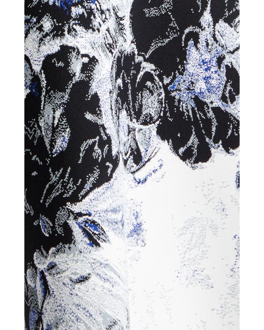 Alexander McQueen White Chiaroscuro Floral Jacquard Off The Shoulder Knit Midi Dress