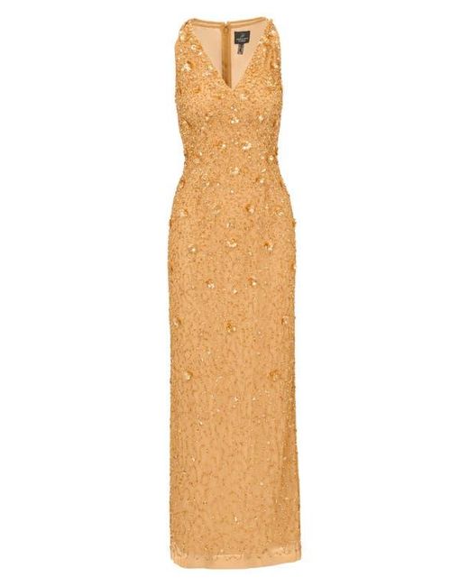 adrianna papell beaded column dress Beaded One Shoulder Stretch Column Gown In Waterfall