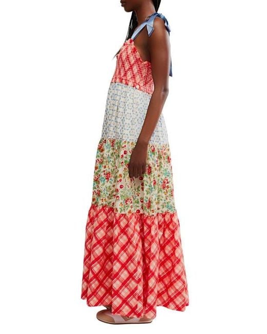 Free People Red Bluebell Mixed Print Cotton Maxi Dress