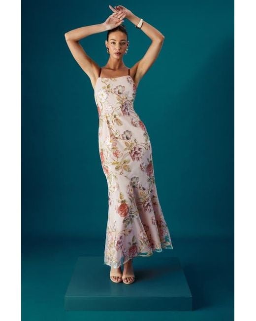 Coast White Muse Strappy Floral Sequin Maxi Dress