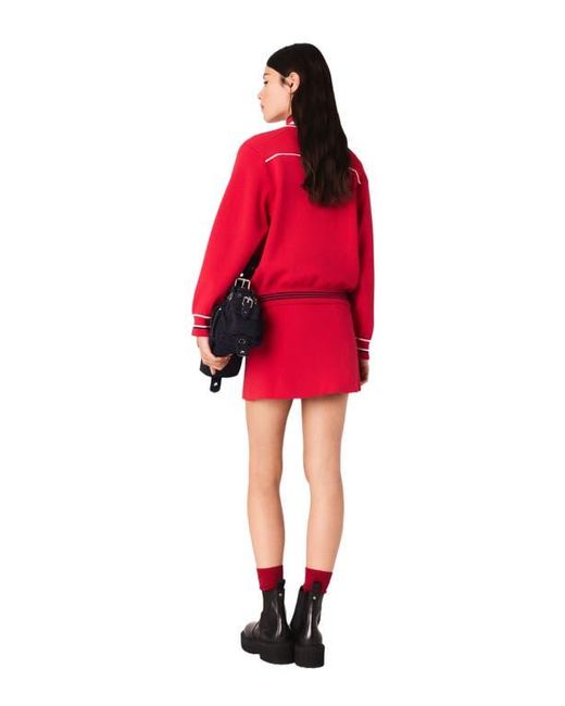 Maje Red Zipped Cardigan With Elastic Waist