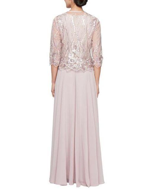 alex evenings mock two piece dress Alex Evenings Petite A-Line Embroidered Mock Dress with Scallop Detail SMOKEY ORCHID / 10P main image 1