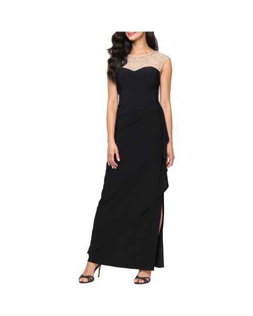 Alex Evenings Women's Black Embellished Jersey Evening Gown