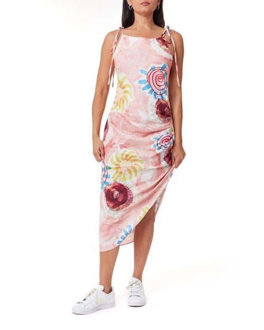 Scotch & Soda Red Stretch Linen Blend Asymmetric Midi Dress