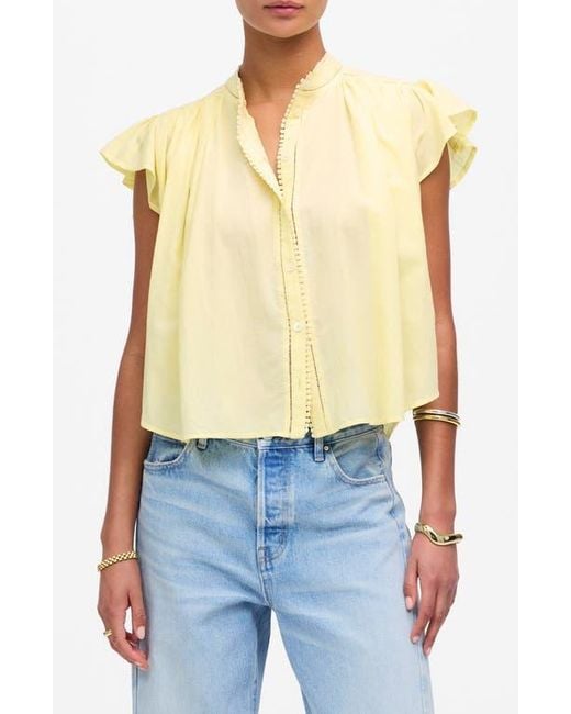 Madewell Blue Circle Trim Flutter Sleeve Shirt