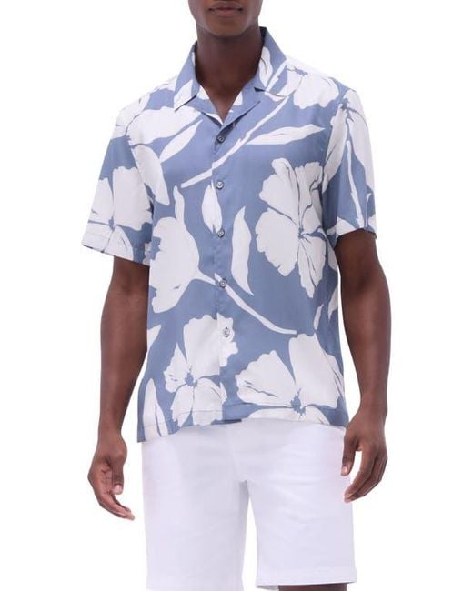 Bugatchi Blue Jackson Floral Lyocell Camp Shirt for men