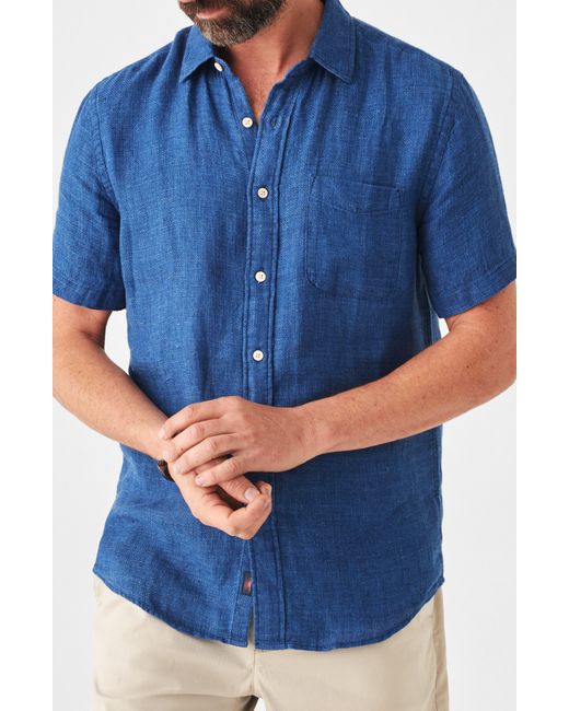 Faherty Brand Blue Laguna Short Sleeve Linen Shirt for men