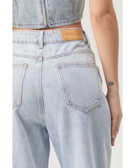 Nasty Gal Blue Embellished Relaxed Wide Leg Jeans