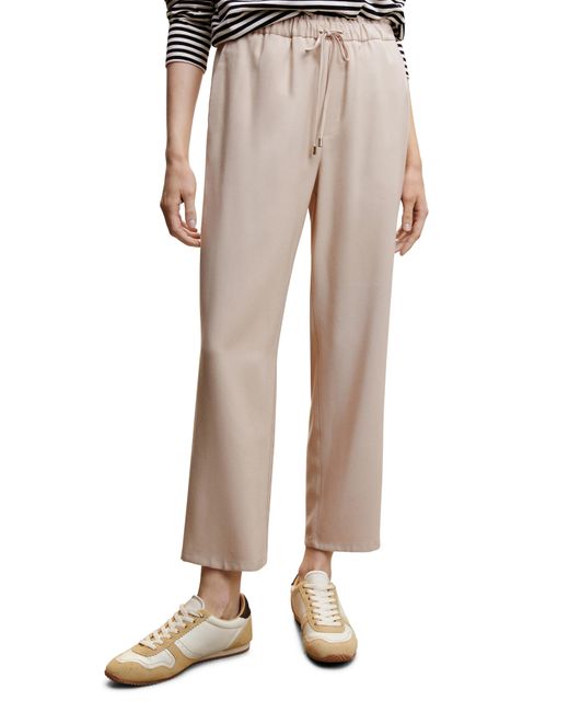 Mango Natural Drawstring Waist Flowy Pants