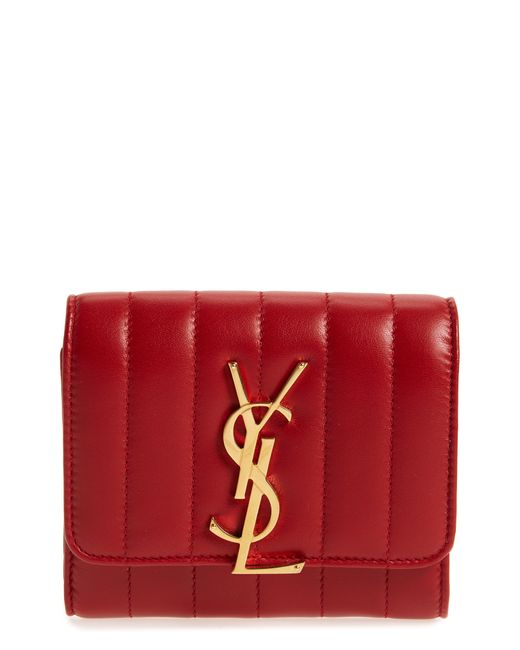 Saint Laurent Red Vicky Lambskin Leather Trifold Wallet