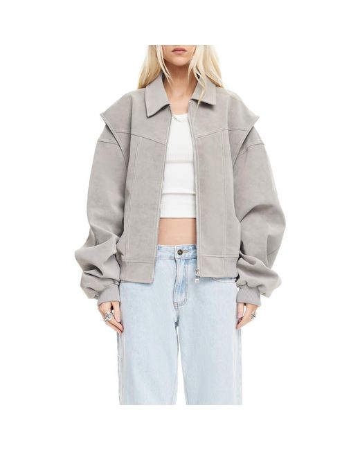 Lioness Gray Vista Faux Suede Bomber Jacket