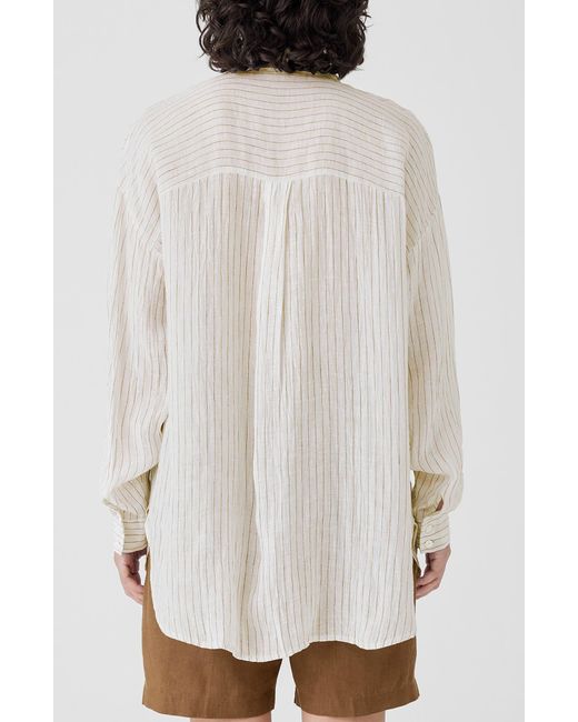 Eileen Fisher White Stripe Classic Collar Organic Linen Button-up Shirt