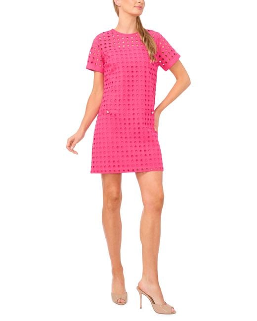 Cece Pink Circle Eyelet Shift Dress