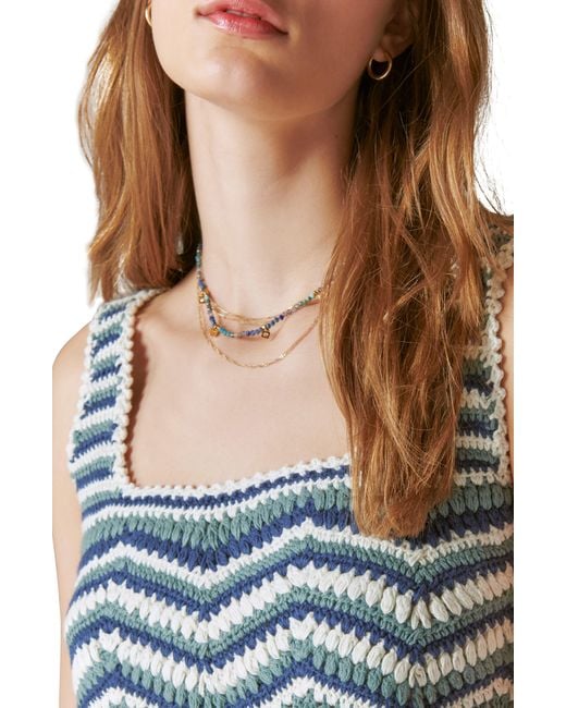 Lucky Brand Zigzag Crochet Crop Top in Blue