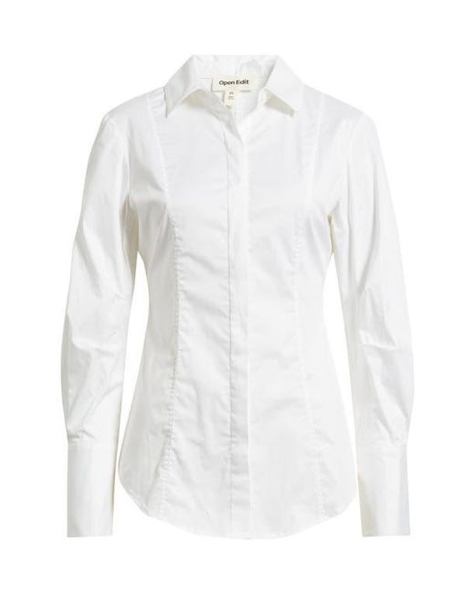 Open Edit Gray Seam Detail Split Back Stretch Cotton Poplin Shirt