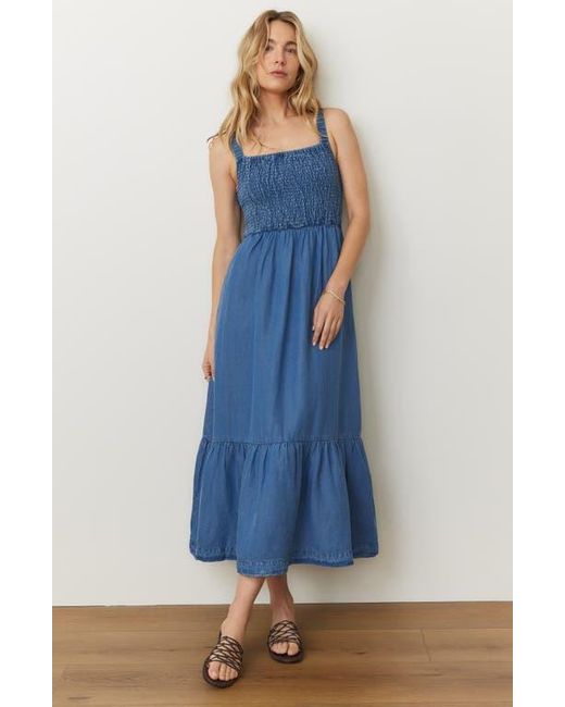 Marine Layer Blue Selene Smocked Sleeveless Maxi Dress