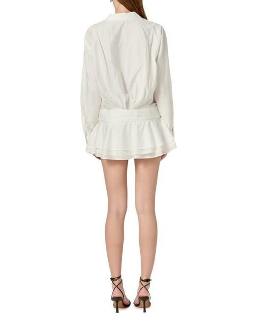 English Factory White Ruffled Long Sleeve Micro-Mini Romper
