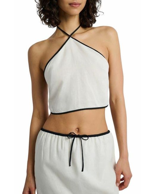 Onia White Air Linen Cropped Halter Top