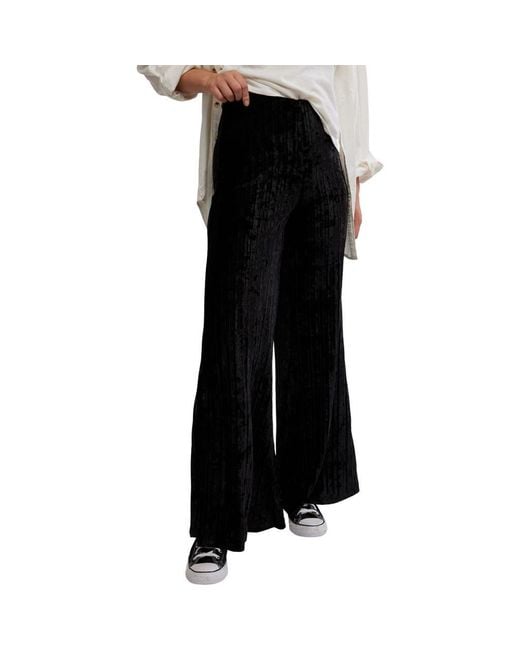 Free People Black Star Sign Ribbed Wide Leg Velvet Pants